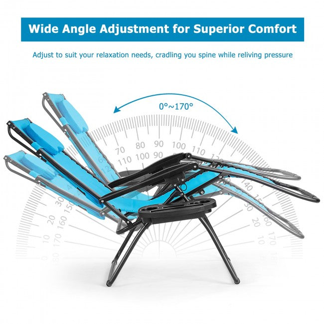 Outdoor Folding Lounge Chair Patio Recliner with Canopy Shade and Cup Holder