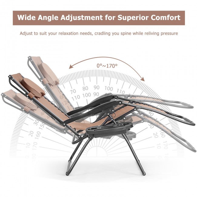 Outdoor Folding Lounge Chair Patio Recliner with Canopy Shade and Cup Holder