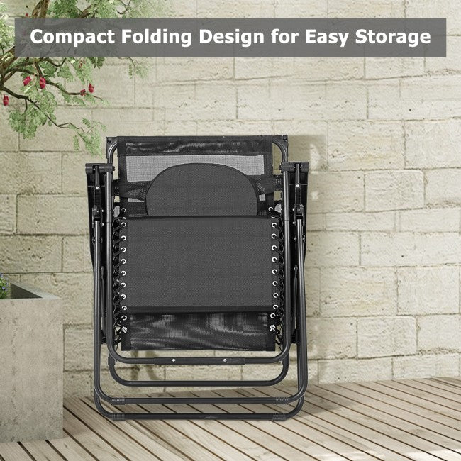 Outdoor Folding Lounge Chair Patio Recliner with Canopy Shade and Cup Holder