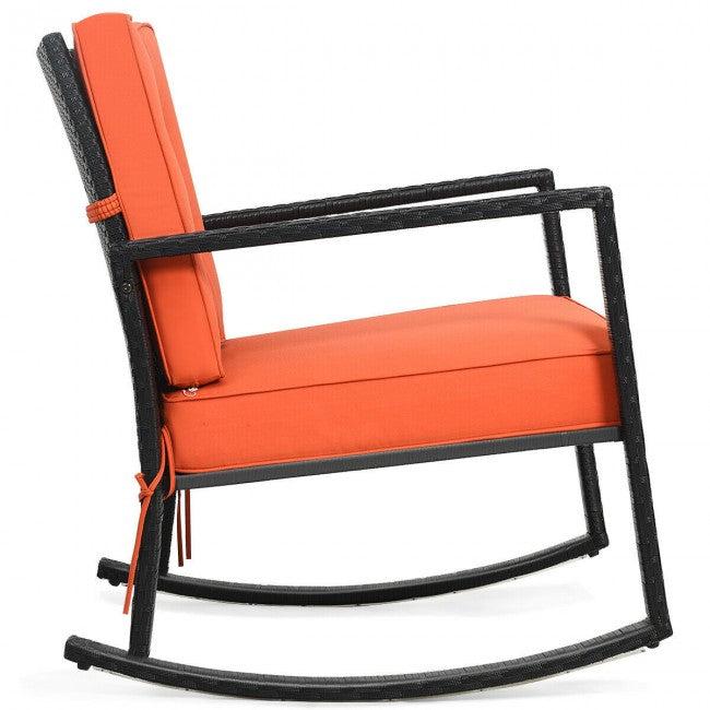 Outdoor Glider Rocking Chair Patio Rattan Rocker with Thick Cushion