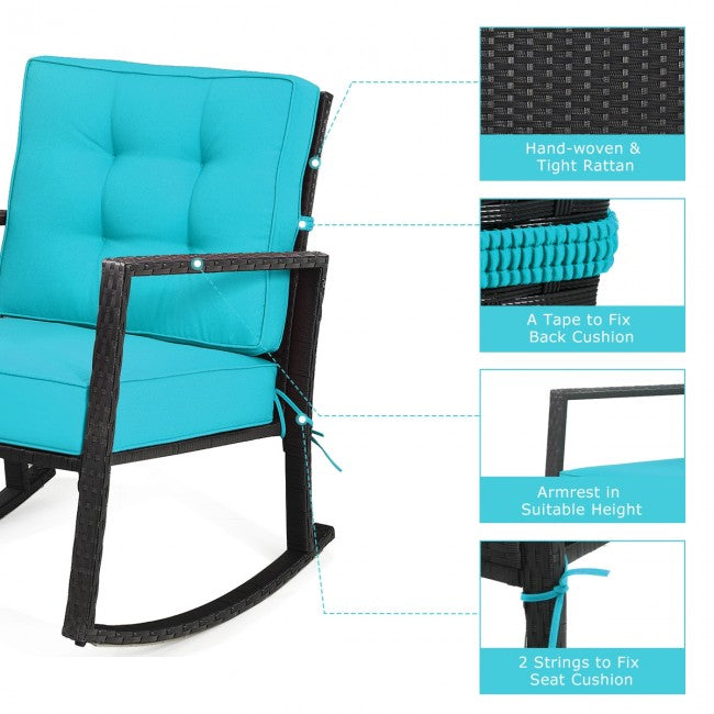 Outdoor Glider Rocking Chair Patio Rattan Rocker with Thick Cushion