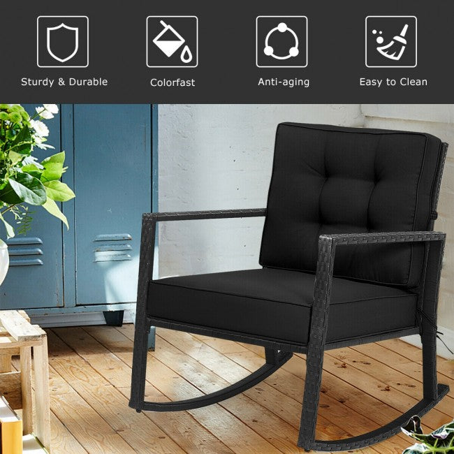 Outdoor Glider Rocking Chair Patio Rattan Rocker with Thick Cushion