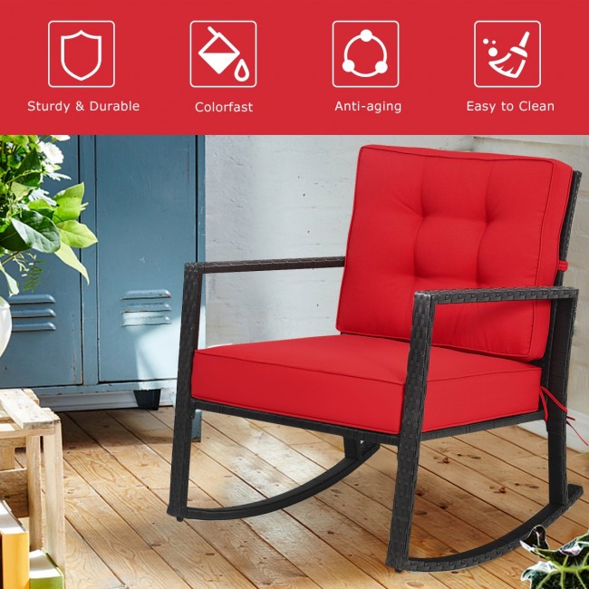 Outdoor Glider Rocking Chair Patio Rattan Rocker with Thick Cushion