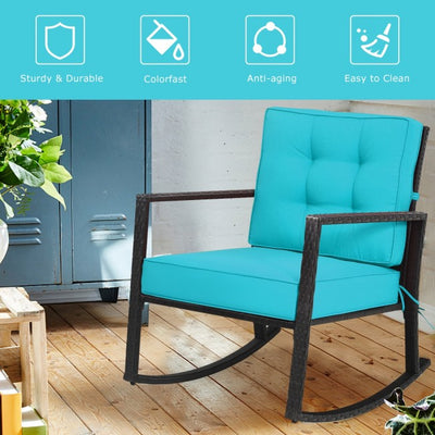 Outdoor Glider Rocking Chair Patio Rattan Rocker with Thick Cushion