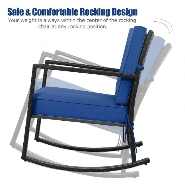 Outdoor Glider Rocking Chair Patio Rattan Rocker with Thick Cushion
