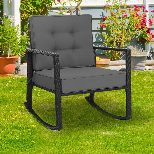 Outdoor Glider Rocking Chair Patio Rattan Rocker with Thick Cushion