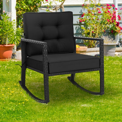 Outdoor Glider Rocking Chair Patio Rattan Rocker with Thick Cushion