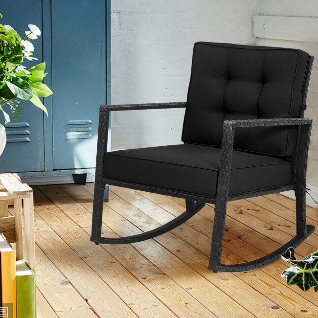 Outdoor Glider Rocking Chair Patio Rattan Rocker with Thick Cushion