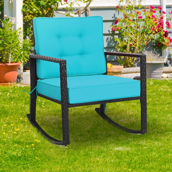 Outdoor Glider Rocking Chair Patio Rattan Rocker with Thick Cushion