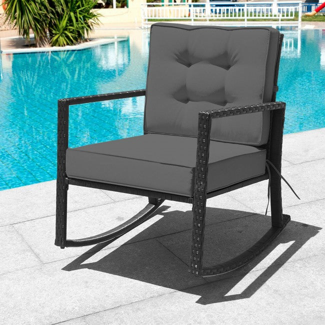 Outdoor Glider Rocking Chair Patio Rattan Rocker with Thick Cushion