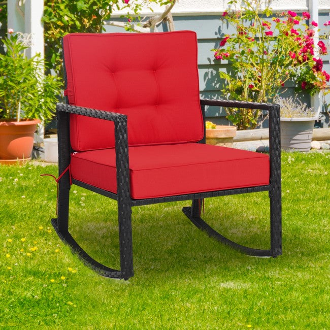 Outdoor Glider Rocking Chair Patio Rattan Rocker with Thick Cushion