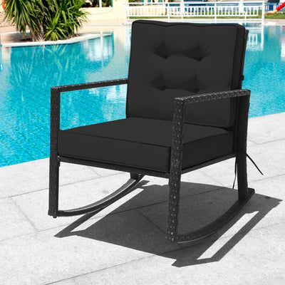 Outdoor Glider Rocking Chair Patio Rattan Rocker with Thick Cushion