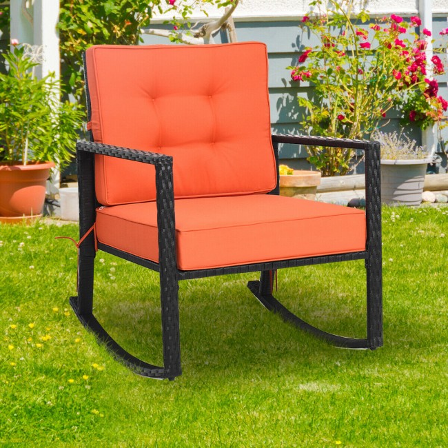 Outdoor Glider Rocking Chair Patio Rattan Rocker with Thick Cushion