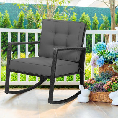 Outdoor Glider Rocking Chair Patio Rattan Rocker with Thick Cushion