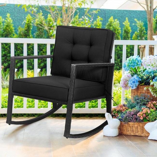 Outdoor Glider Rocking Chair Patio Rattan Rocker with Thick Cushion