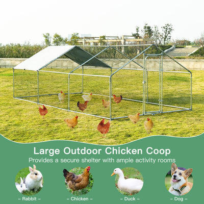 10FT Outdoor Metal Chicken Coop Walk-in Shade Cage Hen Run House Poultry Habitat with Roof Cover