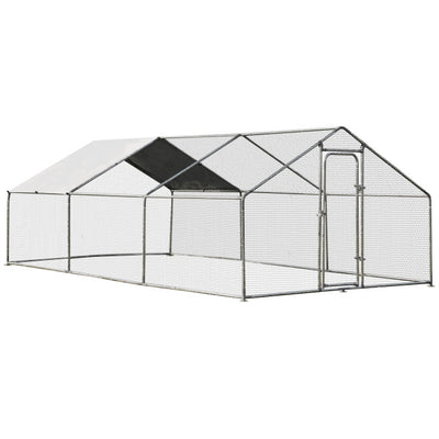 10FT Outdoor Metal Chicken Coop Walk-in Shade Cage Hen Run House Poultry Habitat with Roof Cover