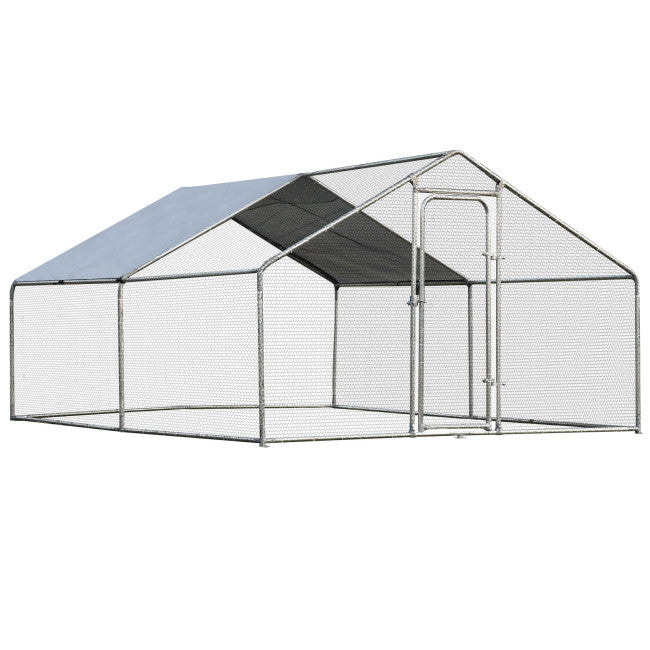 10FT Outdoor Metal Chicken Coop Walk-in Shade Cage Hen Run House Poultry Habitat with Roof Cover