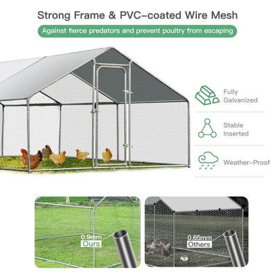 10FT Outdoor Metal Chicken Coop Walk-in Shade Cage Hen Run House Poultry Habitat with Roof Cover