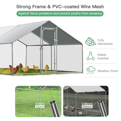 10FT Outdoor Metal Chicken Coop Walk-in Shade Cage Hen Run House Poultry Habitat with Roof Cover