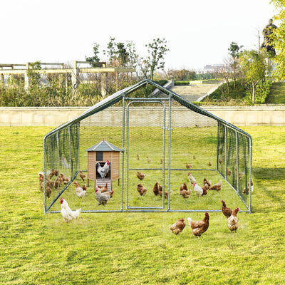 10FT Outdoor Metal Chicken Coop Walk-in Shade Cage Hen Run House Poultry Habitat with Roof Cover