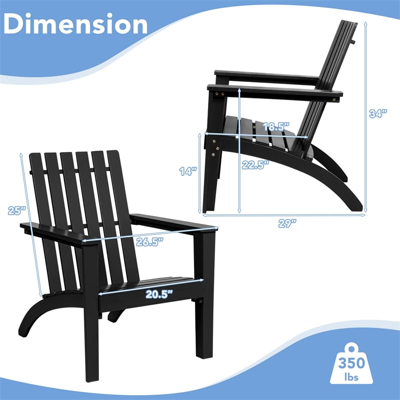 Outdoor Acacia Wood Adirondack Armchair Ergonomic Lounge Chair