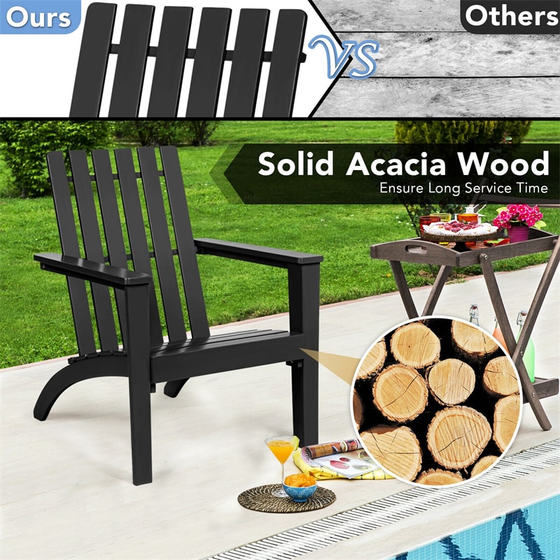 Outdoor Acacia Wood Adirondack Armchair Ergonomic Lounge Chair