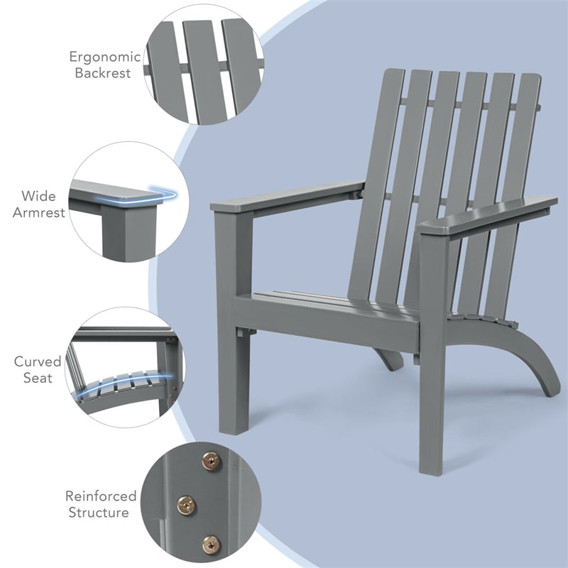 Outdoor Acacia Wood Adirondack Armchair Ergonomic Lounge Chair
