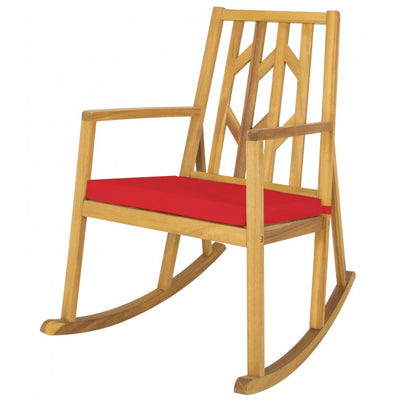 Outdoor Patio Acacia Wood Rocking Chair with Detachable Cushion and Armrest