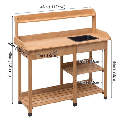Outdoor Patio Potting Bench Table Garden Wooden Work Station Storage Shelf with Cabinet Drawer