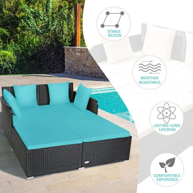 Outdoor Patio Rattan Daybed Wicker Sofa Furniture Set with Cushion