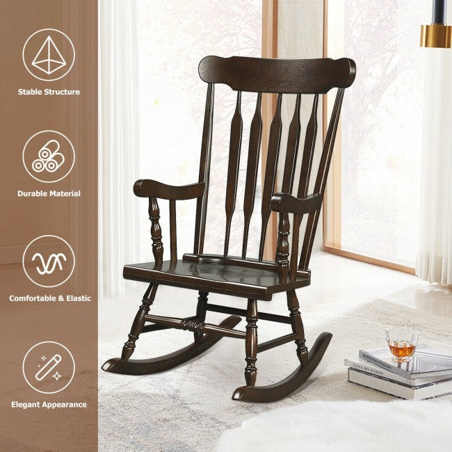 Outdoor Patio Rocking Chair Solid Wooden Frame Rocker