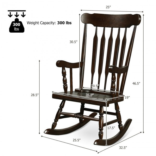 Outdoor Patio Rocking Chair Solid Wooden Frame Rocker