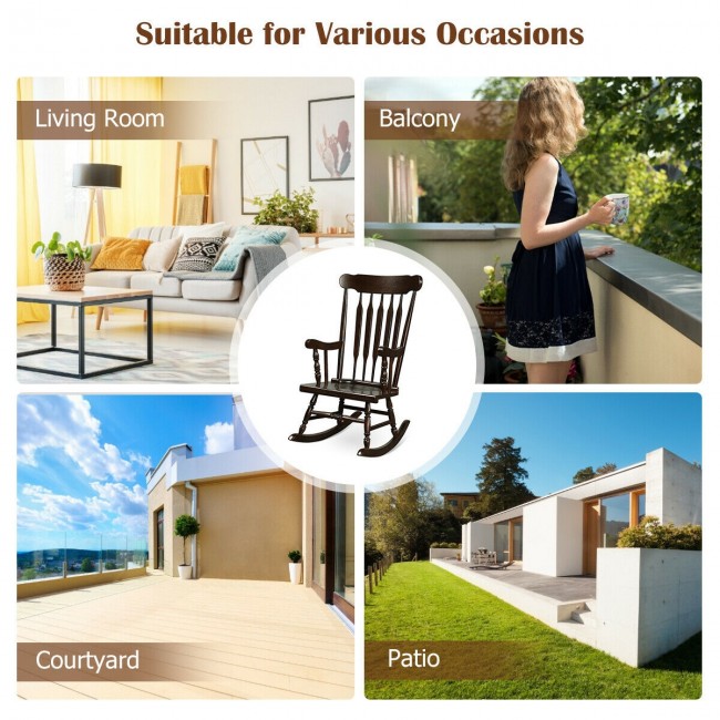Outdoor Patio Rocking Chair Solid Wooden Frame Rocker