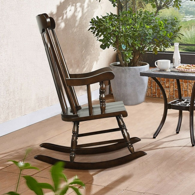 Outdoor Patio Rocking Chair Solid Wooden Frame Rocker