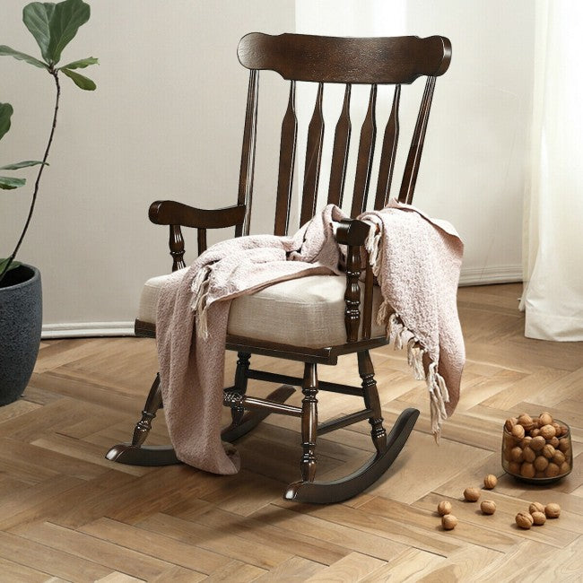 Outdoor Patio Rocking Chair Solid Wooden Frame Rocker