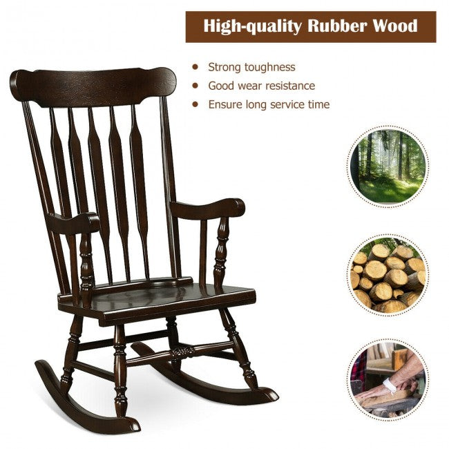 Outdoor Patio Rocking Chair Solid Wooden Frame Rocker