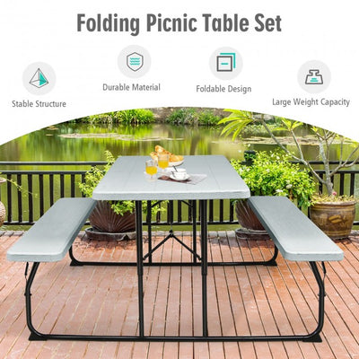 Outdoor Portable Folding Picnic Table Bench Set Camping Dining Table Set with Wood-like Texture