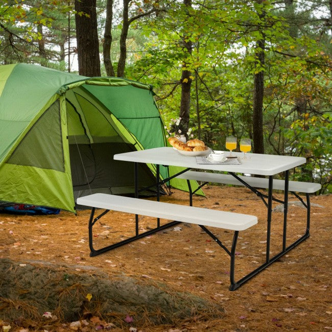 Outdoor Portable Folding Picnic Table Bench Set Camping Dining Table Set with Wood-like Texture