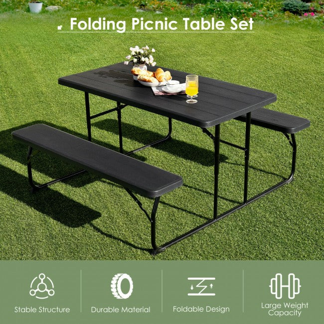 Outdoor Portable Folding Picnic Table Bench Set Camping Dining Table Set with Wood-like Texture
