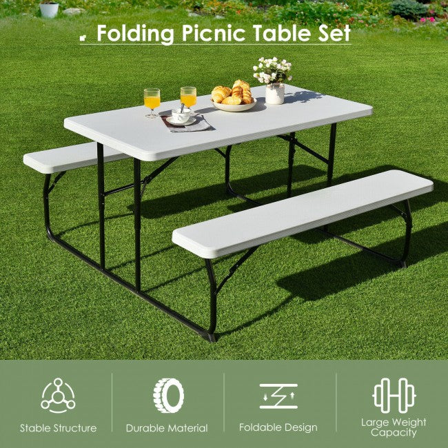 Outdoor Portable Folding Picnic Table Bench Set Camping Dining Table Set with Wood-like Texture