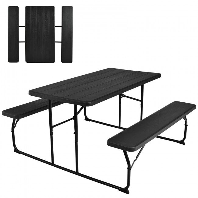 Outdoor Portable Folding Picnic Table Bench Set Camping Dining Table Set with Wood-like Texture