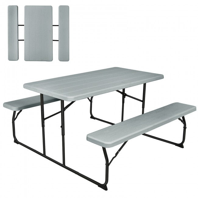 Outdoor Portable Folding Picnic Table Bench Set Camping Dining Table Set with Wood-like Texture