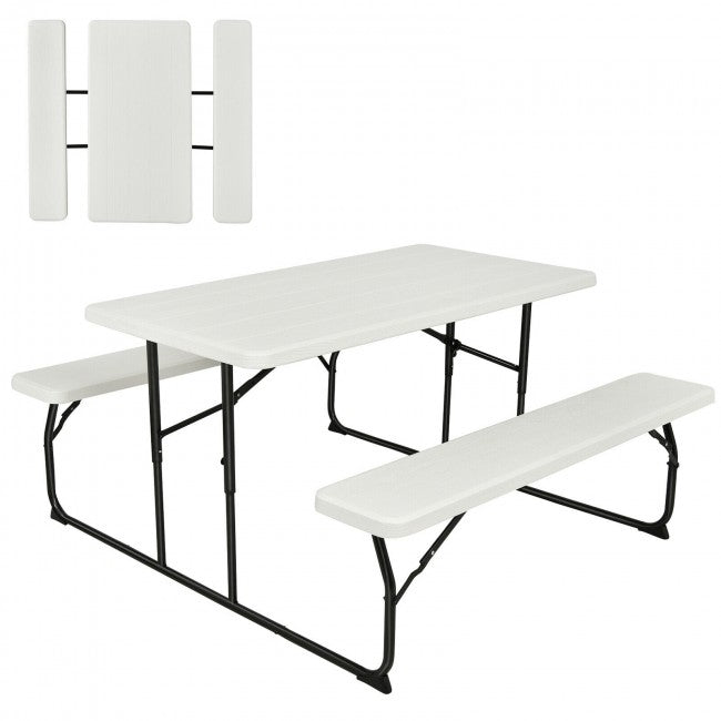 Outdoor Portable Folding Picnic Table Bench Set Camping Dining Table Set with Wood-like Texture