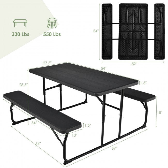 Outdoor Portable Folding Picnic Table Bench Set Camping Dining Table Set with Wood-like Texture