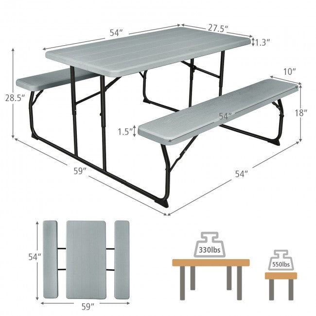Outdoor Portable Folding Picnic Table Bench Set Camping Dining Table Set with Wood-like Texture