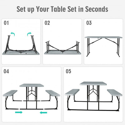 Outdoor Portable Folding Picnic Table Bench Set Camping Dining Table Set with Wood-like Texture