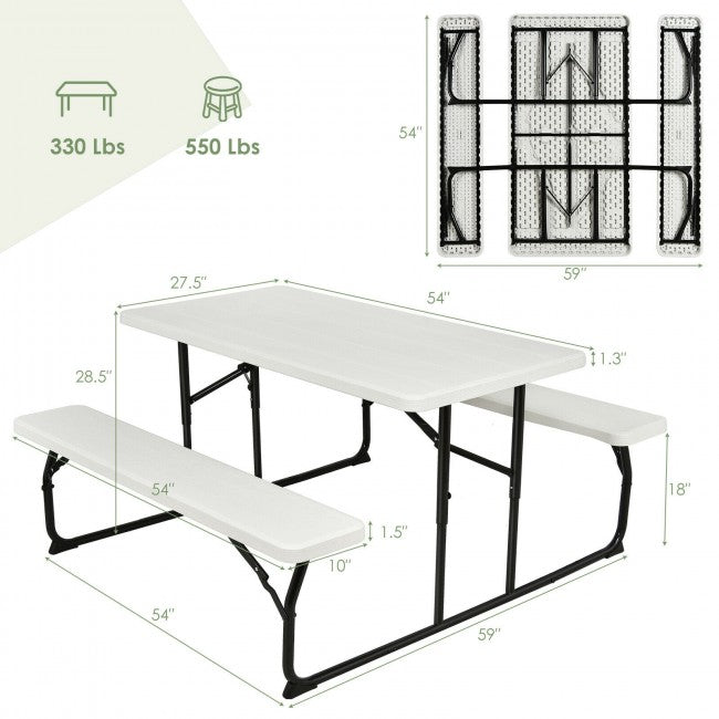 Outdoor Portable Folding Picnic Table Bench Set Camping Dining Table Set with Wood-like Texture