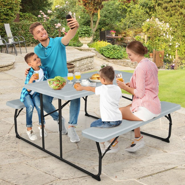 Outdoor Portable Folding Picnic Table Bench Set Camping Dining Table Set with Wood-like Texture