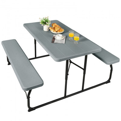 Outdoor Portable Folding Picnic Table Bench Set Camping Dining Table Set with Wood-like Texture